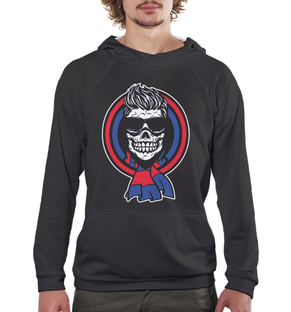 Мужское худи с изображением Футбольный фанат цвета Белый