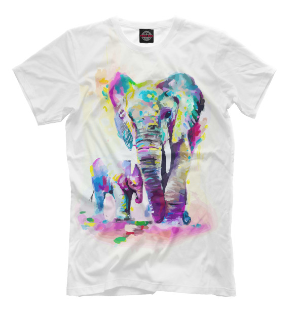 Мужская футболка с изображением Слоны цвета Молочно-белый