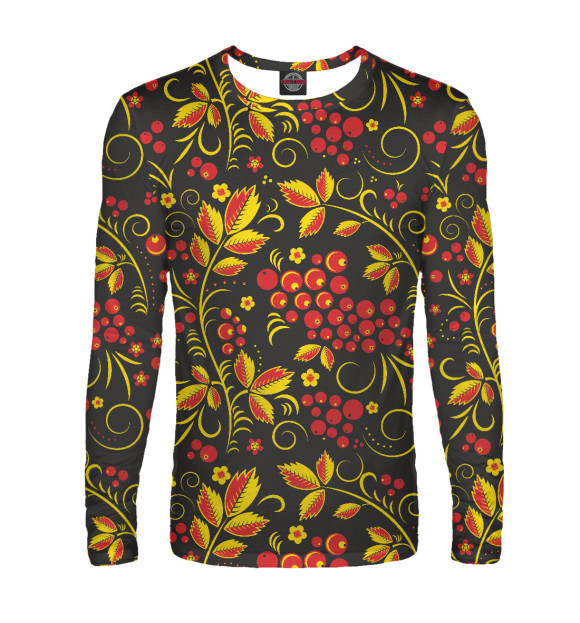 Мужской лонгслив с изображением Хохлома цвета Белый