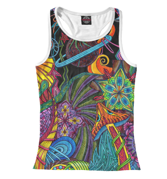 Женская майка-борцовка с изображением Mushrooms and space цвета Белый