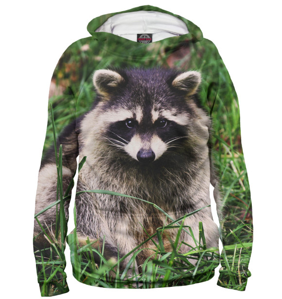 Мужское худи с изображением Енот цвета Белый