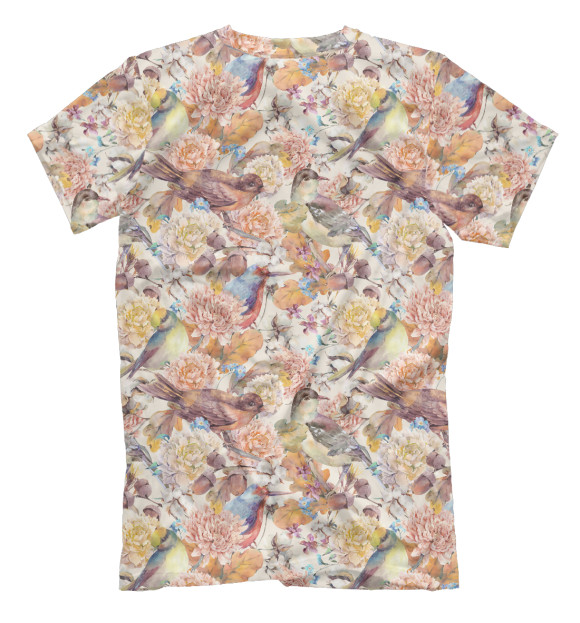 Мужская футболка с изображением Птицы и цветы цвета Белый