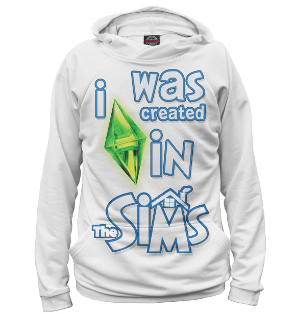 Мужское худи с изображением I Was Created in Sims цвета Белый