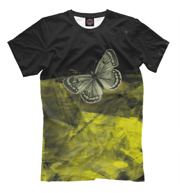Мужская футболка с изображением Vintage green butterfly цвета Белый