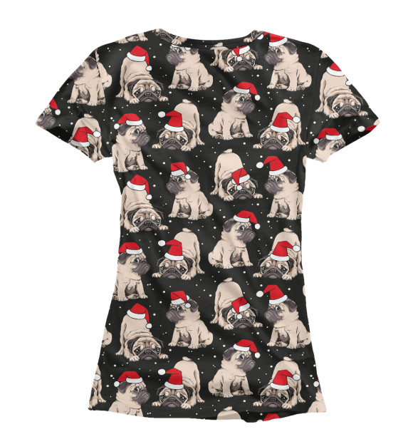Футболка для девочек с изображением Новогодние мопсы цвета Белый