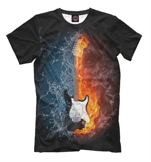 Мужская футболка с изображением Гитара в огне и воде цвета Черный