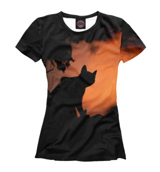 Женская футболка Кот в закате