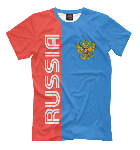 Мужская футболка с изображением RUSSIA цвета Грязно-голубой