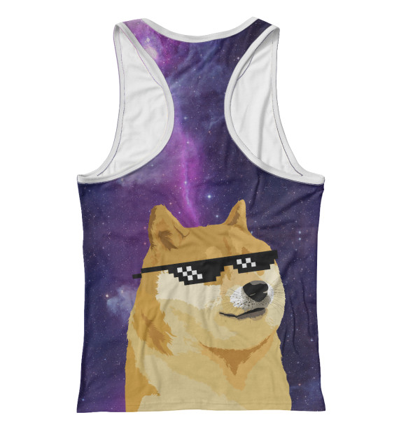 Женская майка-борцовка с изображением Doge мем deal with it космос (с двух сторон) цвета Белый