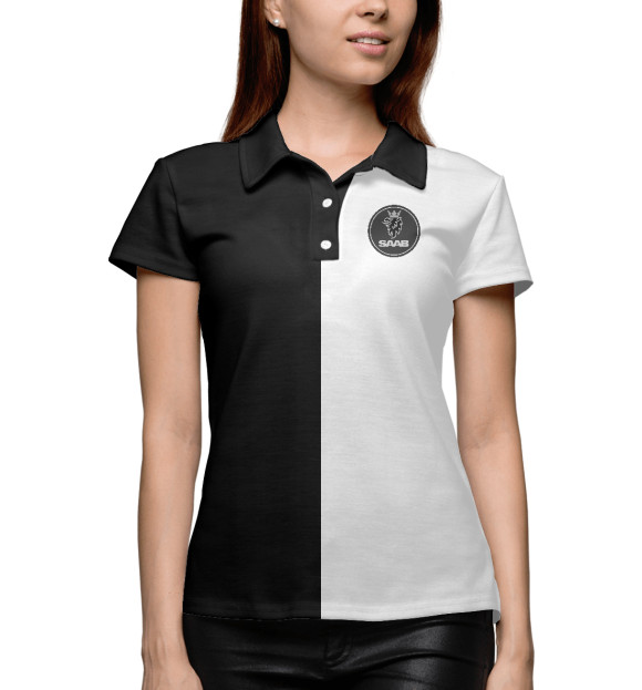 Женское поло с изображением SAAB цвета Белый