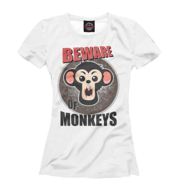Футболка для девочек с изображением Beware of Monkeys цвета Белый