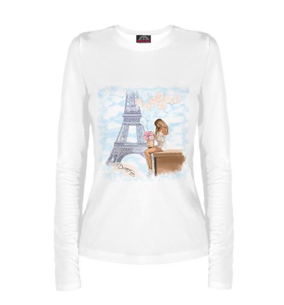 Женский лонгслив с изображением Париж цвета Белый