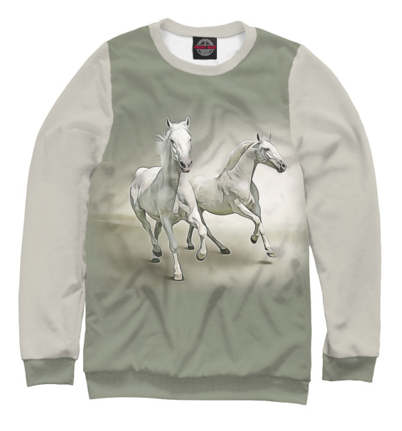 Мужской свитшот с изображением Пара лошадей цвета Белый