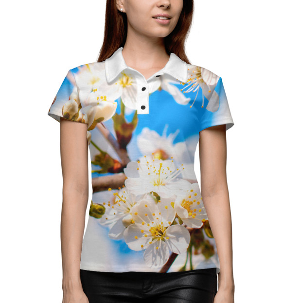 Женское поло с изображением Вишня цвета Белый