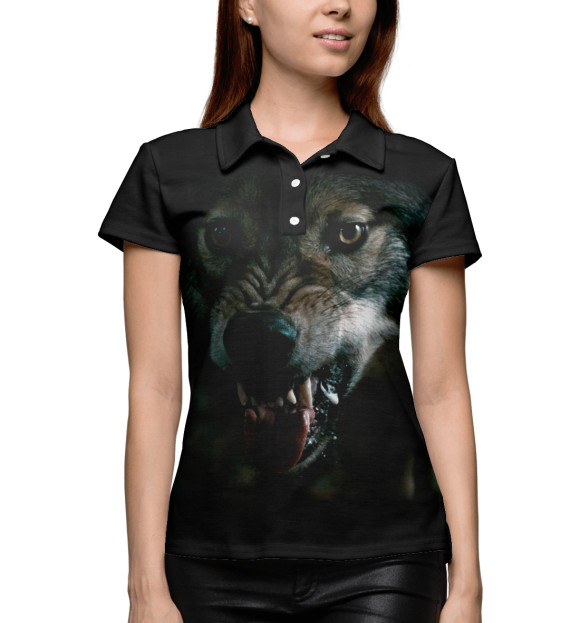 Женское поло с притом Волк цвета Белый Женское поло с изображением Волк цвета Белый