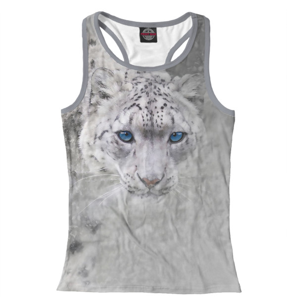 Женская майка-борцовка с изображением Леопард в снегу цвета Белый
