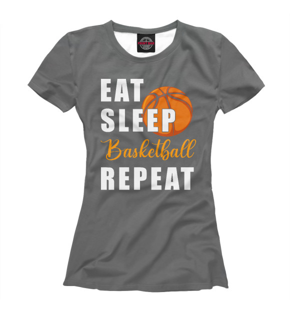 Футболка для девочек с изображением Eat Sleep Basketball Repeat цвета Белый