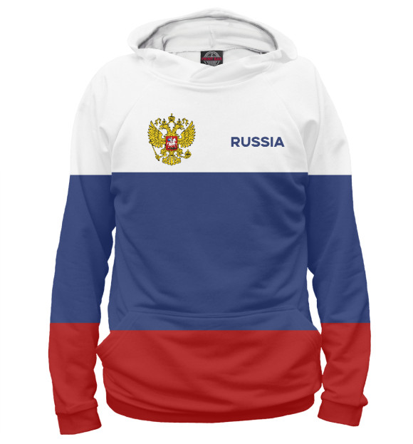 Женское худи с изображением Russia Tricolour цвета Белый