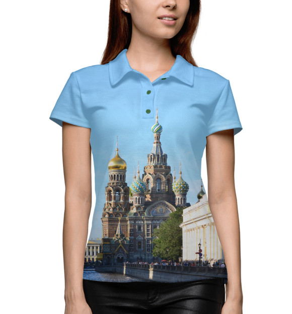 Женское поло с изображением Санкт-Петербург цвета Белый
