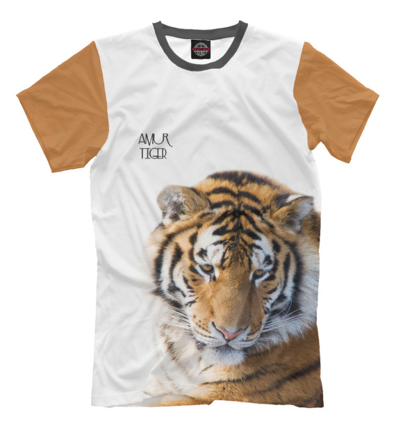 Мужская футболка с изображением Уссурийский тигр цвета Молочно-белый