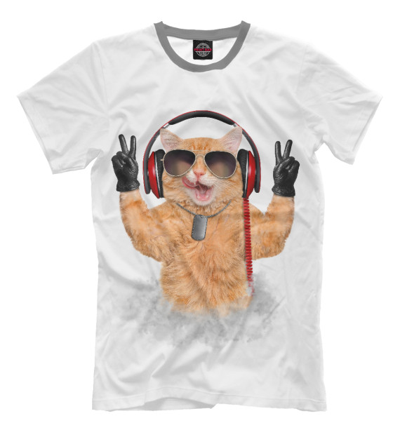 Футболка для мальчиков с изображением Cat music lover цвета Молочно-белый