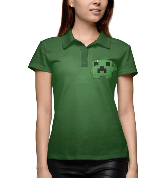 Женское поло с изображением Minecraft Creeper цвета Белый