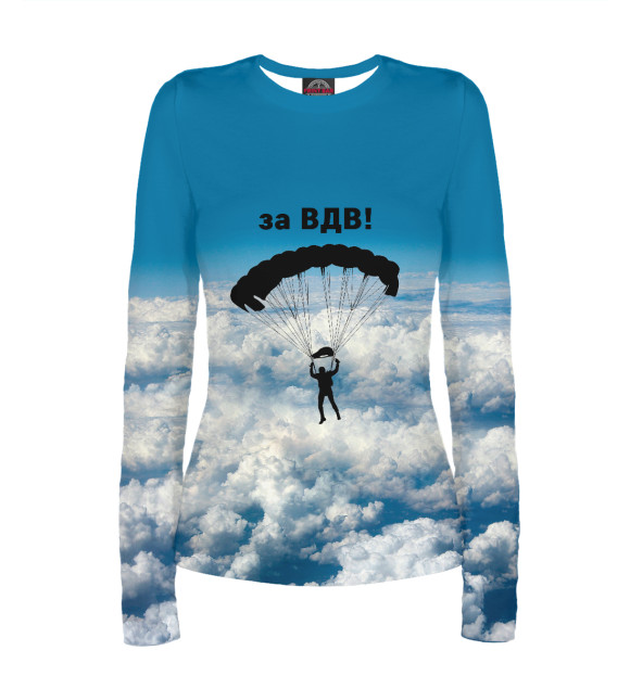 Женский лонгслив с притом ВДВ десантник цвета Белый Женский лонгслив с изображением ВДВ десантник цвета Белый