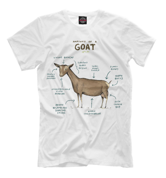 Мужская футболка с изображением Анатомия козы цвета Молочно-белый