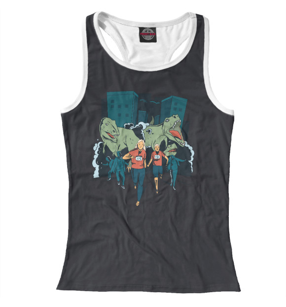 Женская майка-борцовка с изображением Нападение динозавров цвета Белый