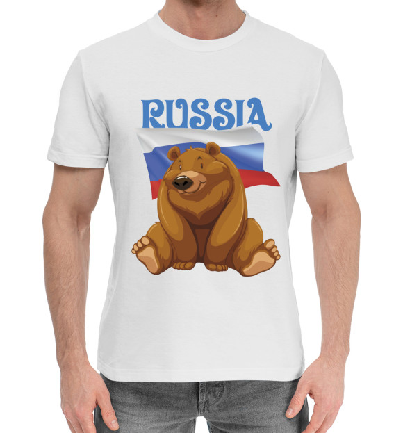 Мужская хлопковая футболка с изображением Russia цвета Белый
