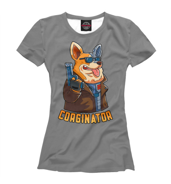 Футболка для девочек с изображением Corginator цвета Белый
