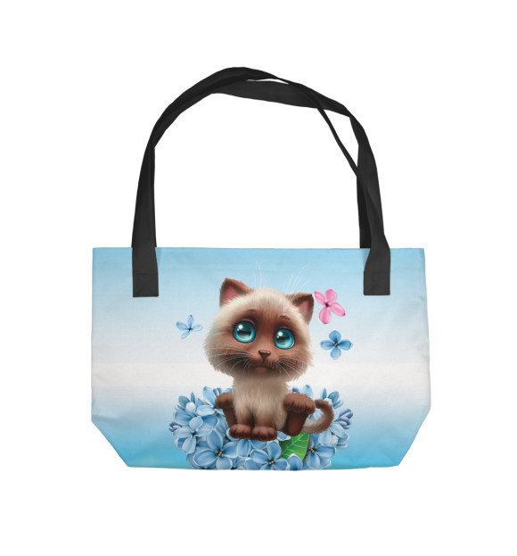 Пляжная сумка с изображением Котенок и цветочное сердечко цвета 