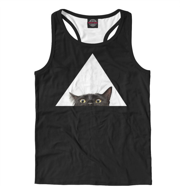 Мужская майка-борцовка с изображением Кот в треугольнике цвета Белый