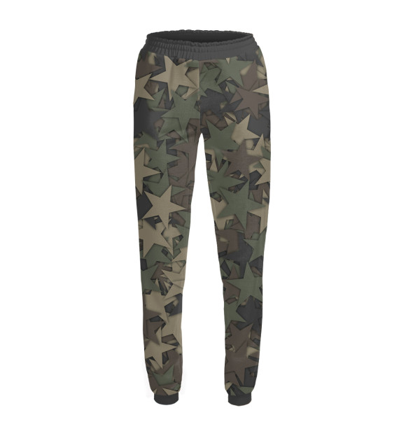 Женские спортивные штаны с притом Камуфляж со звездами цвета Белый Женские спортивные штаны с изображением Камуфляж со звездами цвета Белый