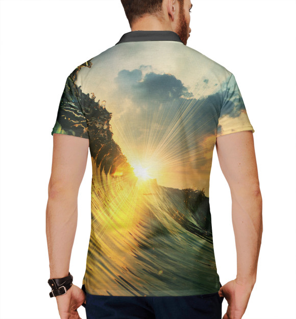 Мужское поло с изображением Волна цвета Белый