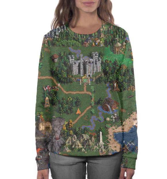 Женский свитшот с изображением Герои Меча и Магии цвета Белый