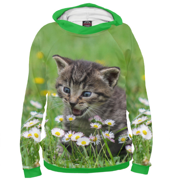 Женское худи с изображением Cat цвета Белый