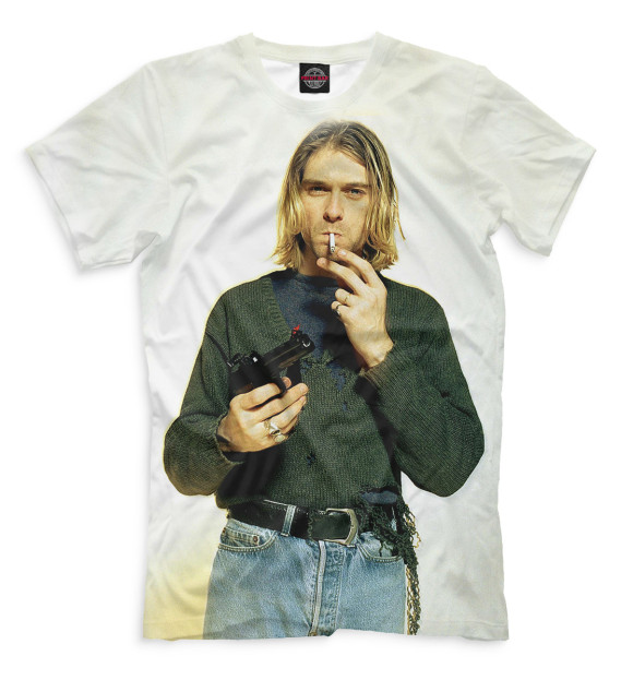 Мужская футболка с изображением Kurt Cobain цвета Молочно-белый