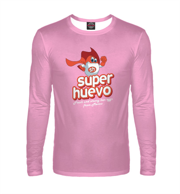 Мужской лонгслив с изображением Super Huevo цвета Белый