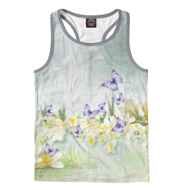 Мужская майка-борцовка с притом Бабочки и нарциссы цвета Белый Мужская майка-борцовка с изображением Бабочки и нарциссы цвета Белый