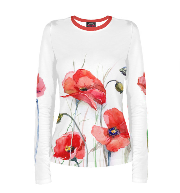 Женский лонгслив с изображением Маки цвета Белый