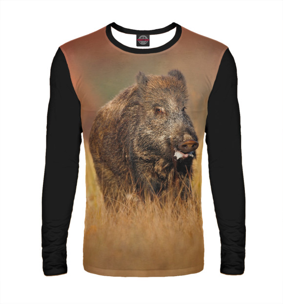 Мужской лонгслив с изображением Кабанчик цвета Белый