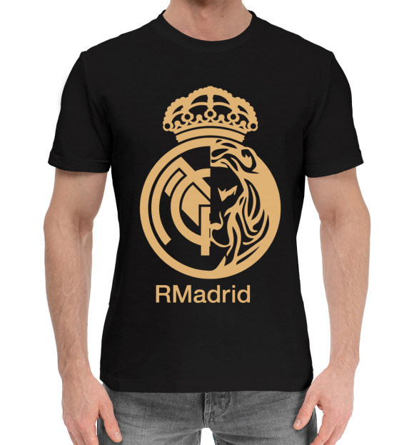 Мужская хлопковая футболка с изображением Real Madrid цвета Черный