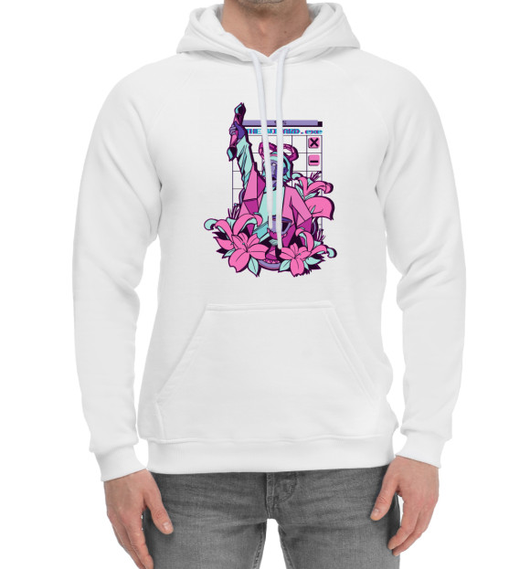 Мужской хлопковый худи с изображением Vaporwave Wizard цвета Белый