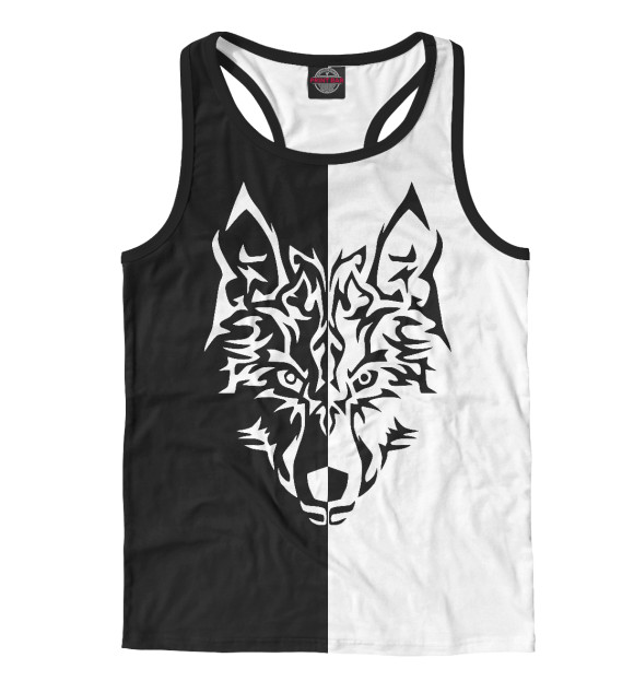Мужская майка-борцовка с изображением Волк (чёрно-белый) цвета Белый