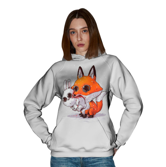 Женское худи с изображением Лиса и кролик цвета Белый