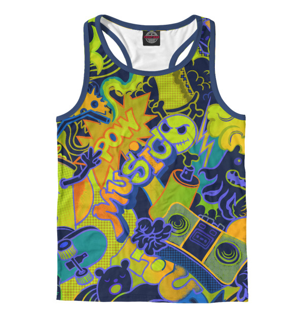 Мужская майка-борцовка с изображением Стритарт в кислотных цветах цвета Белый