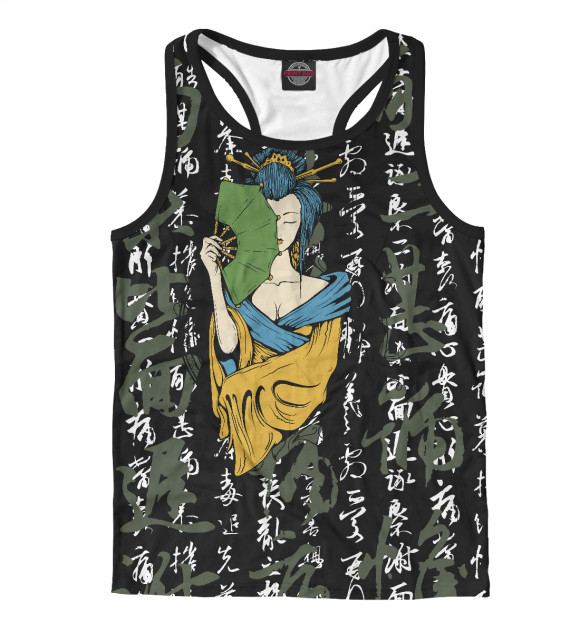 Мужская майка-борцовка с изображением Гейша цвета Белый