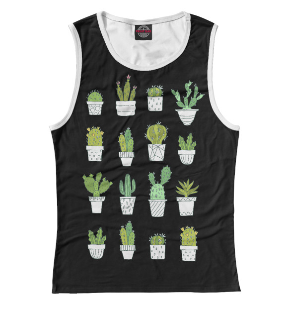 Майка для девочки с притом Кактусы цвета Белый Майка для девочки с изображением Кактусы цвета Белый