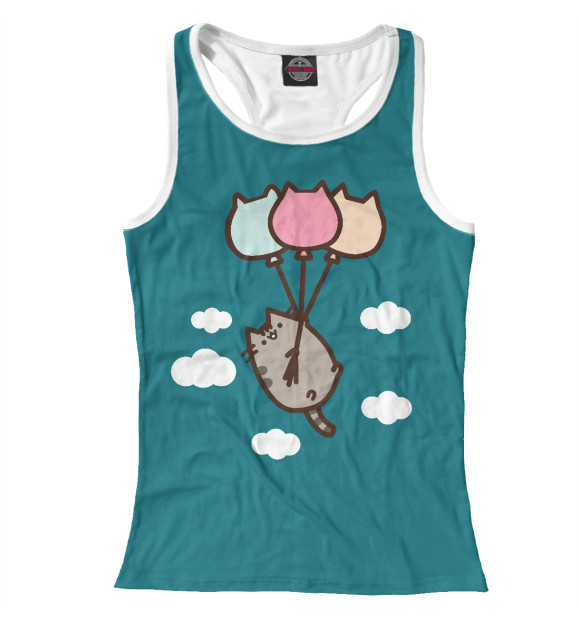 Женская майка-борцовка с изображением Кот на шариках цвета Белый